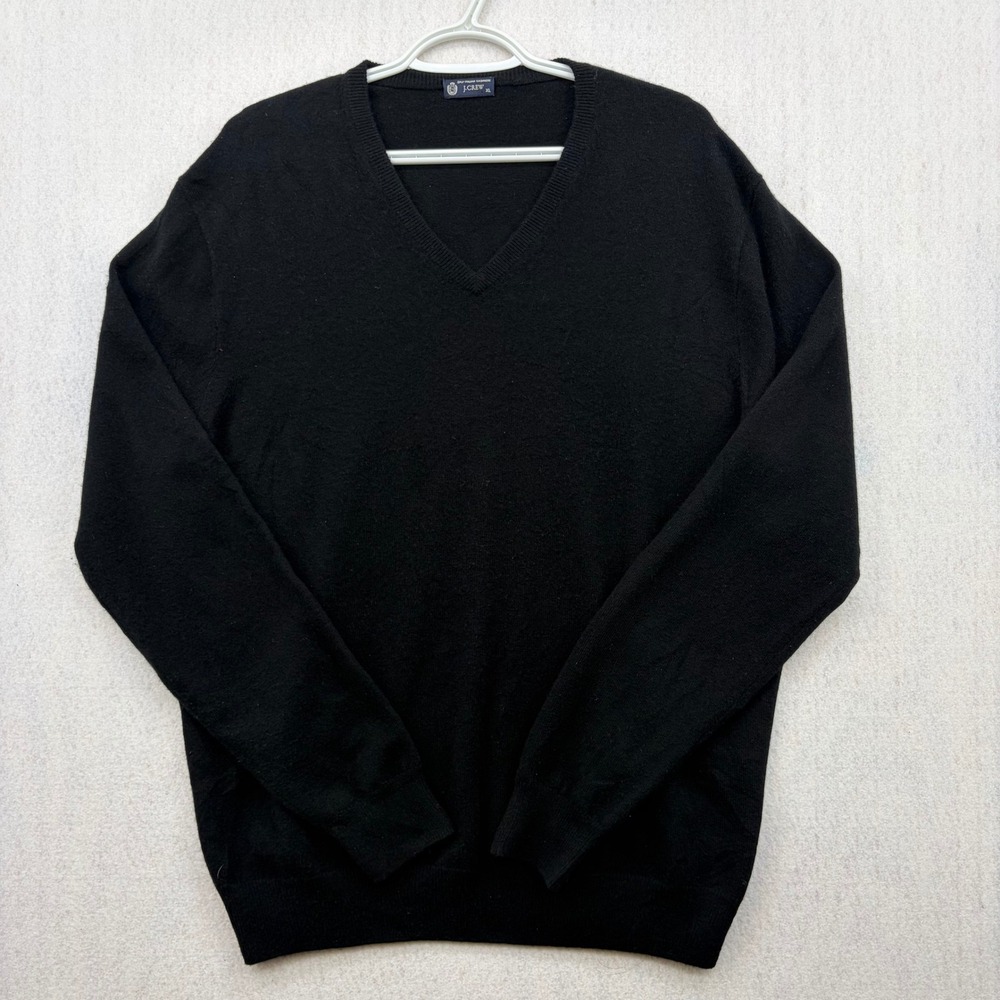 J.Crew Mens XL Black 100% 2-Ply Italian Cashmere V-Neck Sweater 85984